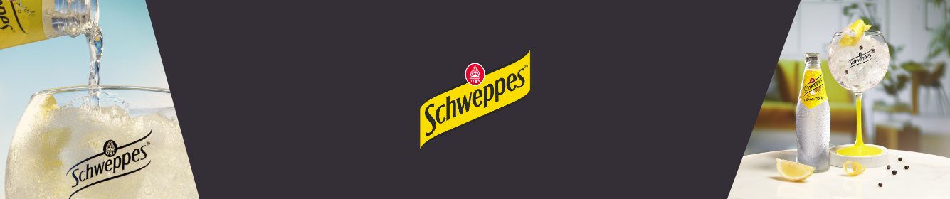 Schweppes banner med tonicflaska och drink